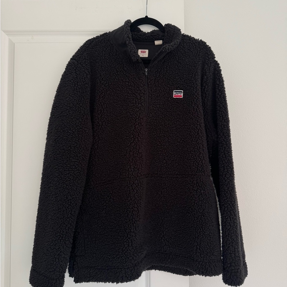 LEVIS men’s black Sherpa fleece cozy pullover sweater jacket size XL